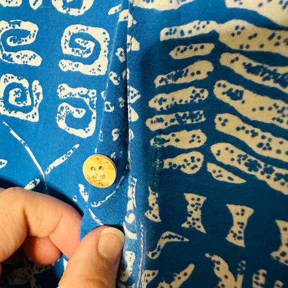 Vintage Cooke Street Hawaiian Blue Tropical Button Down Collared Shirt Size L - Picture 4 of 7